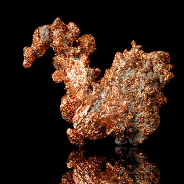 Macro mineral stone Copper on black background close up